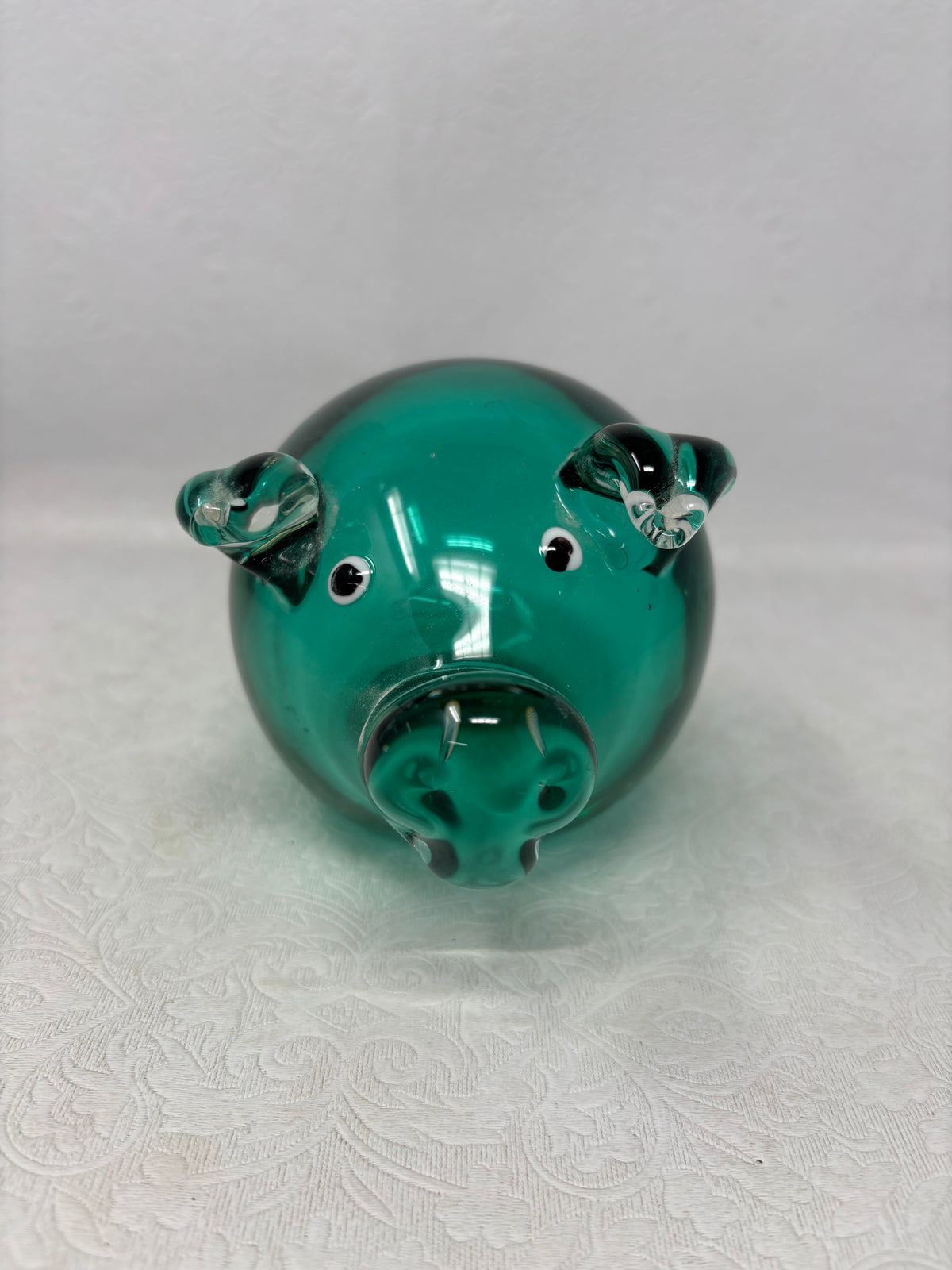 Green Hand-blown Glass Pig