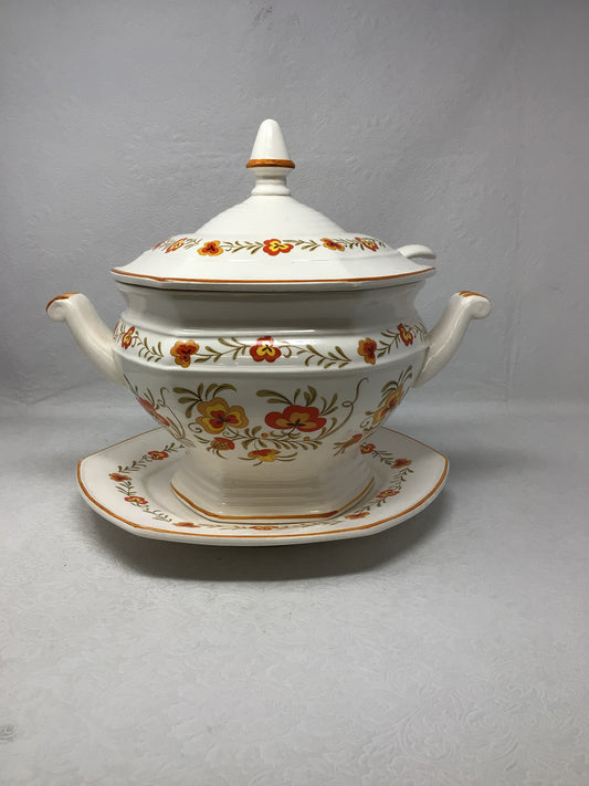 Vintage Floral Soup Tureen with Ladle