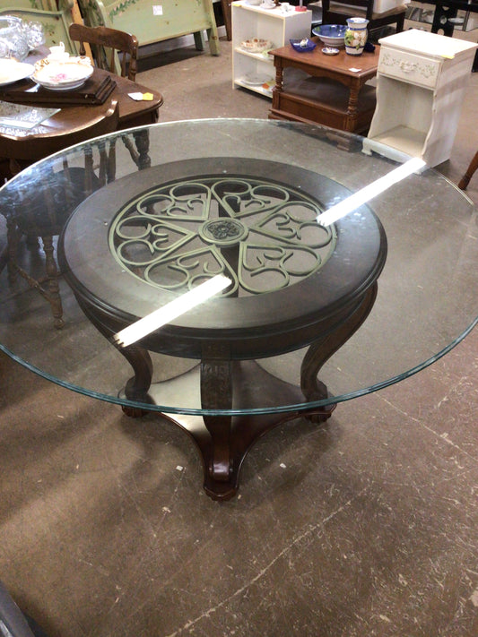 Ornate Round Glass Top Table