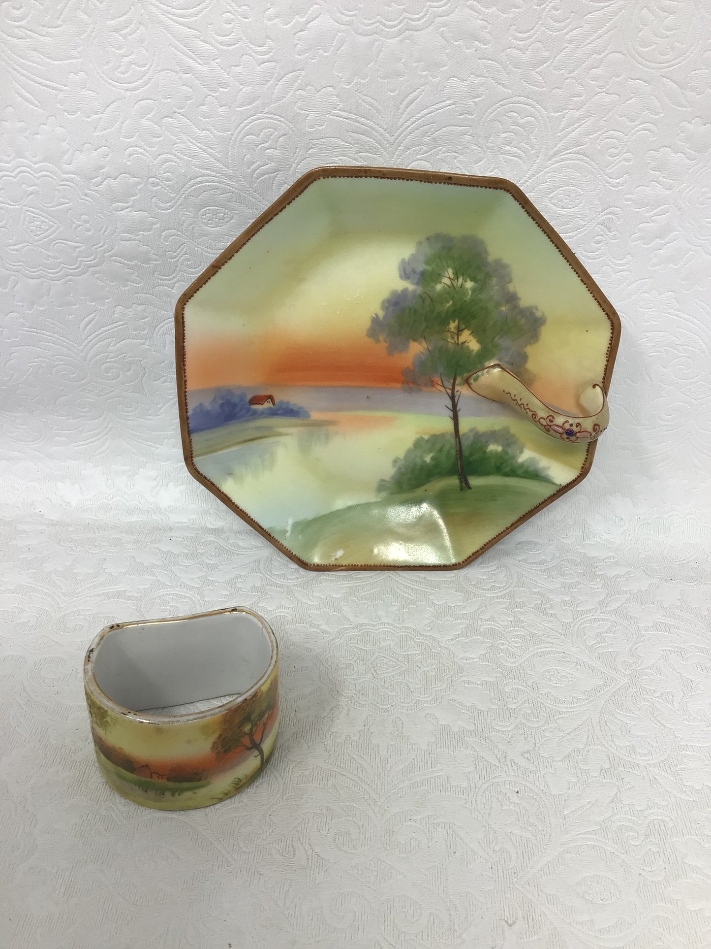 Nippon Hand-painted Candy Dish and Napkin Ring