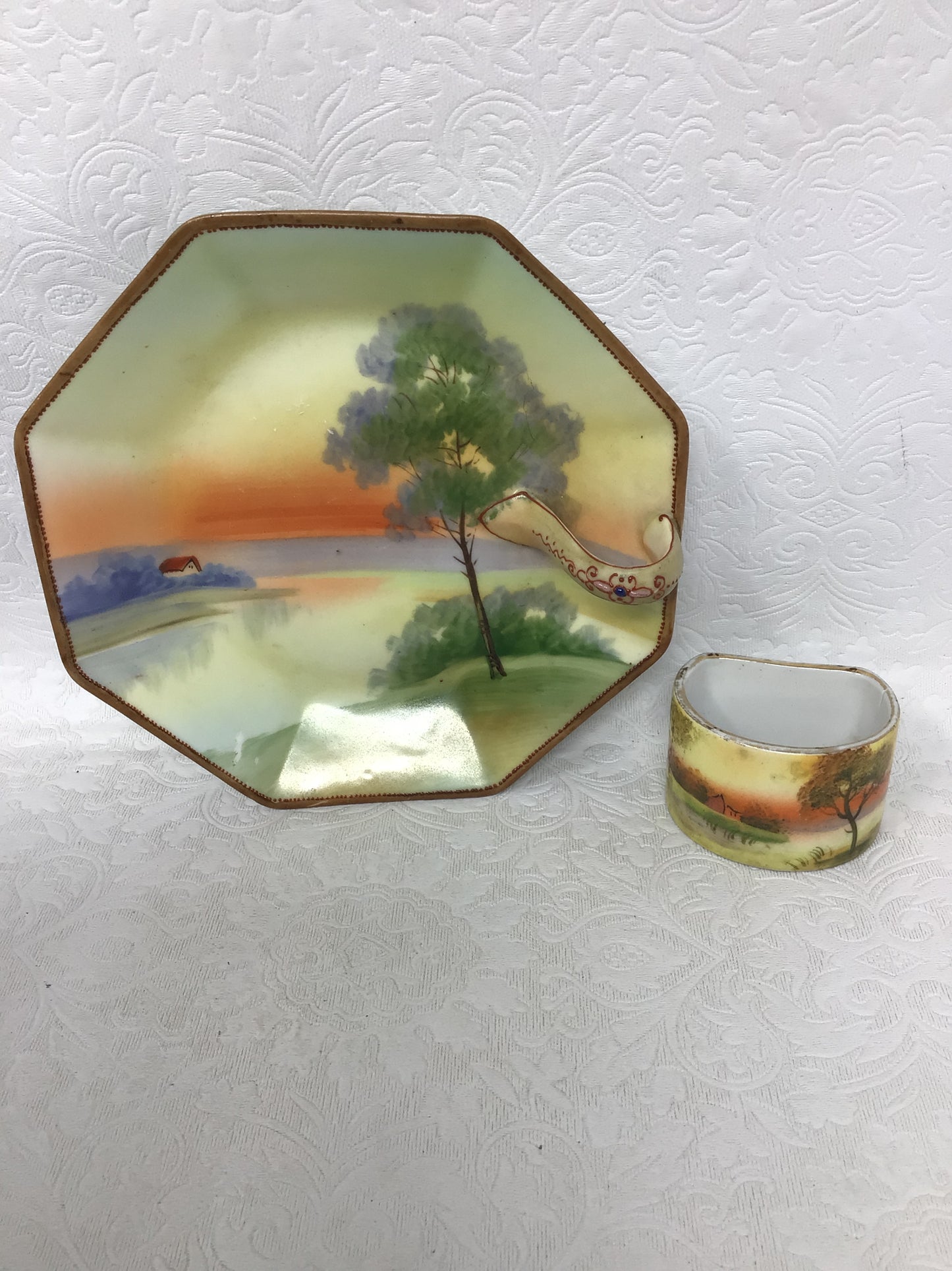 Nippon Hand-painted Candy Dish and Napkin Ring