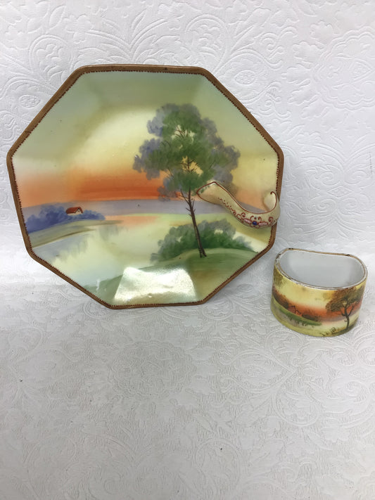 Nippon Hand-painted Candy Dish and Napkin Ring