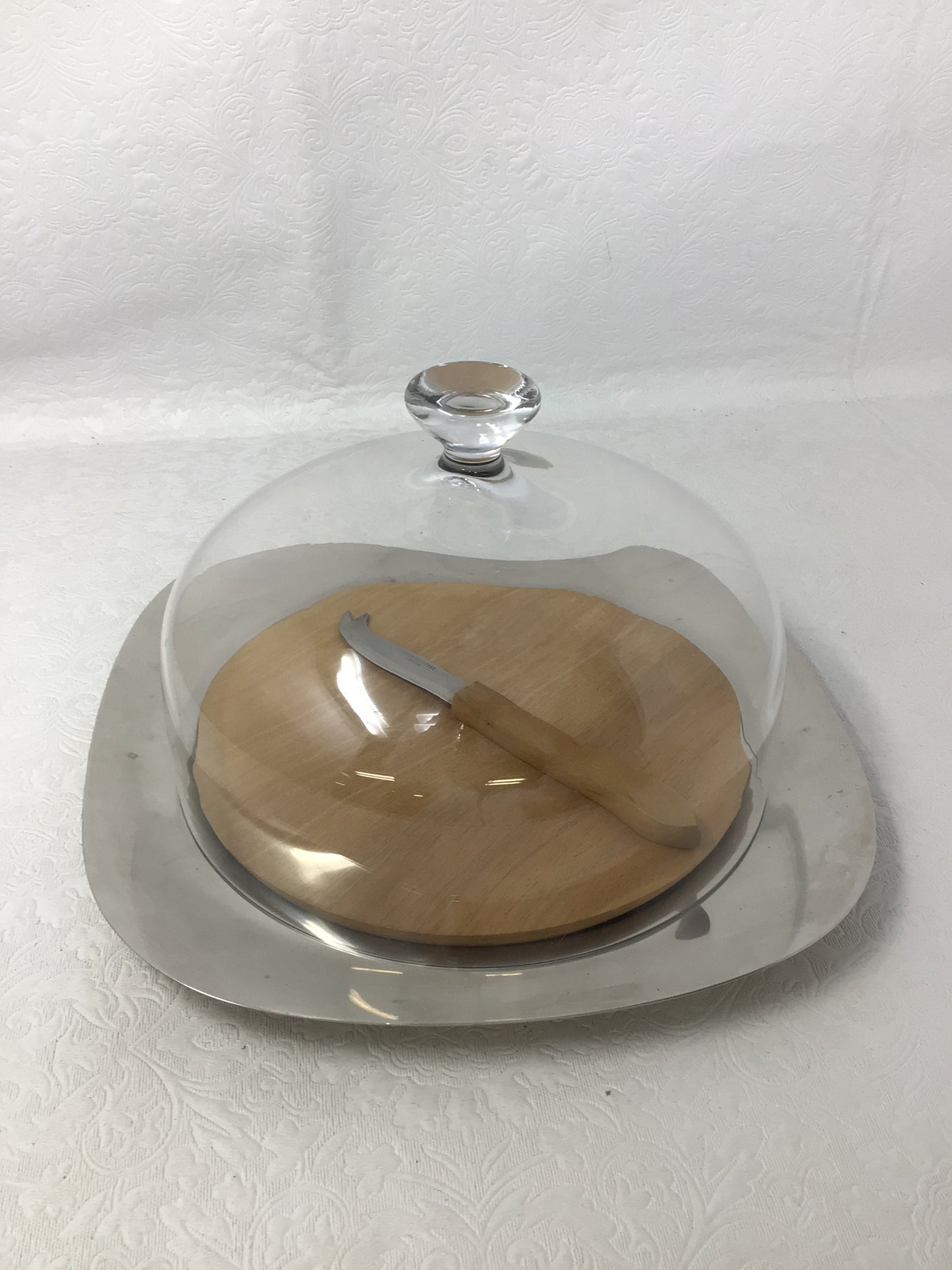 Chrome & Wooden Cheese Dome Set