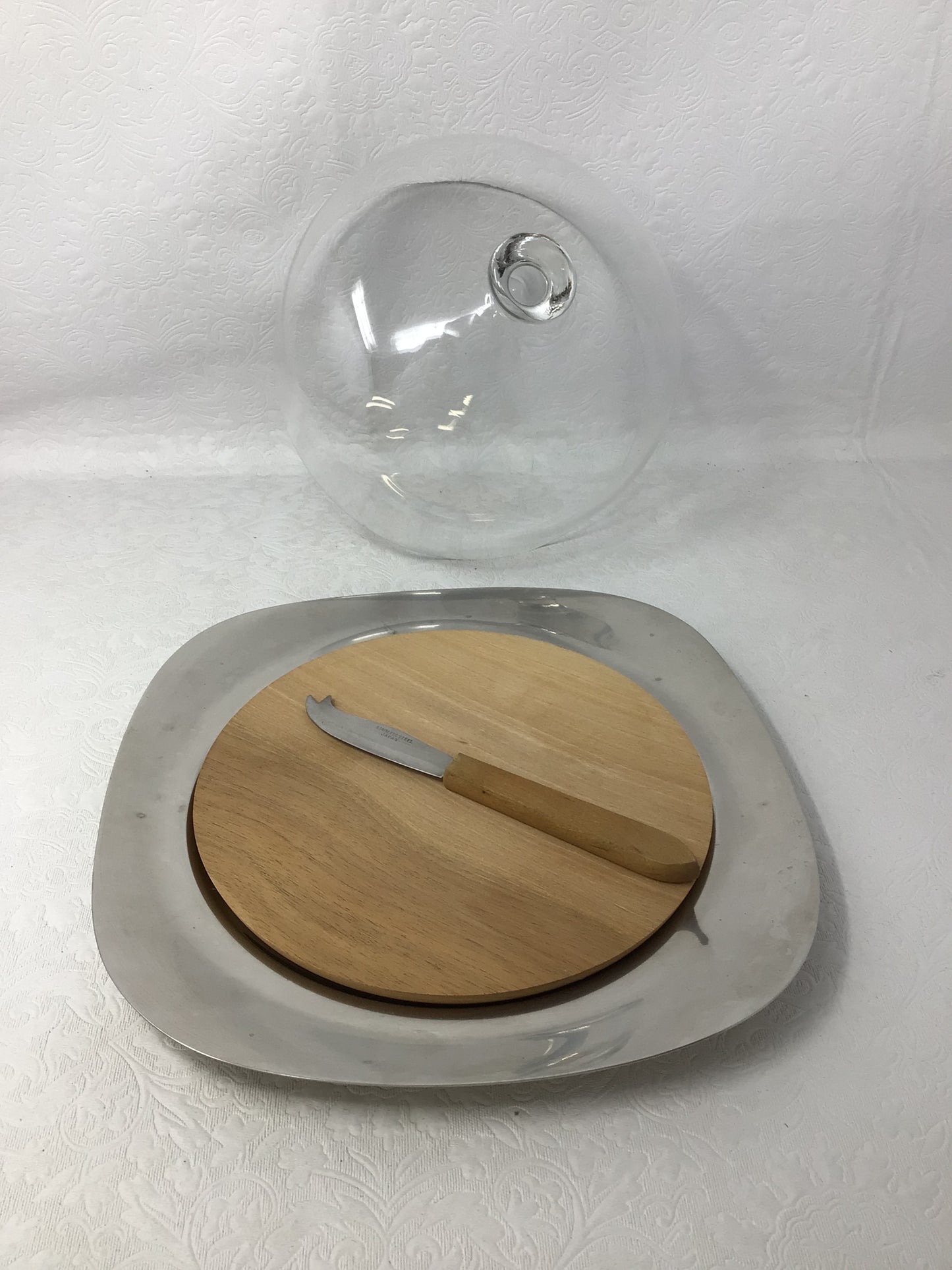 Chrome & Wooden Cheese Dome Set