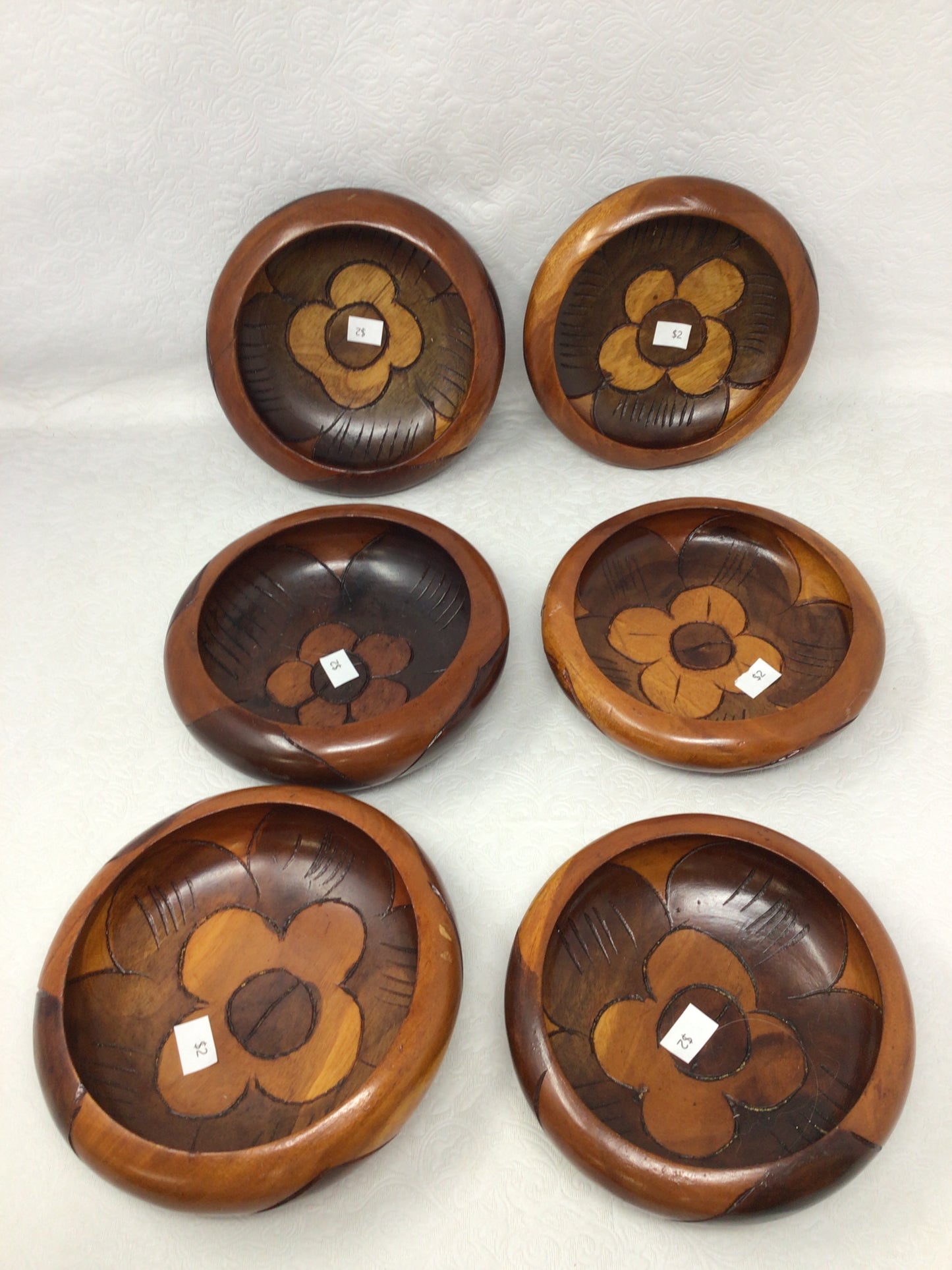 Vintage MCM Set of 6 Hand Carved Bowls