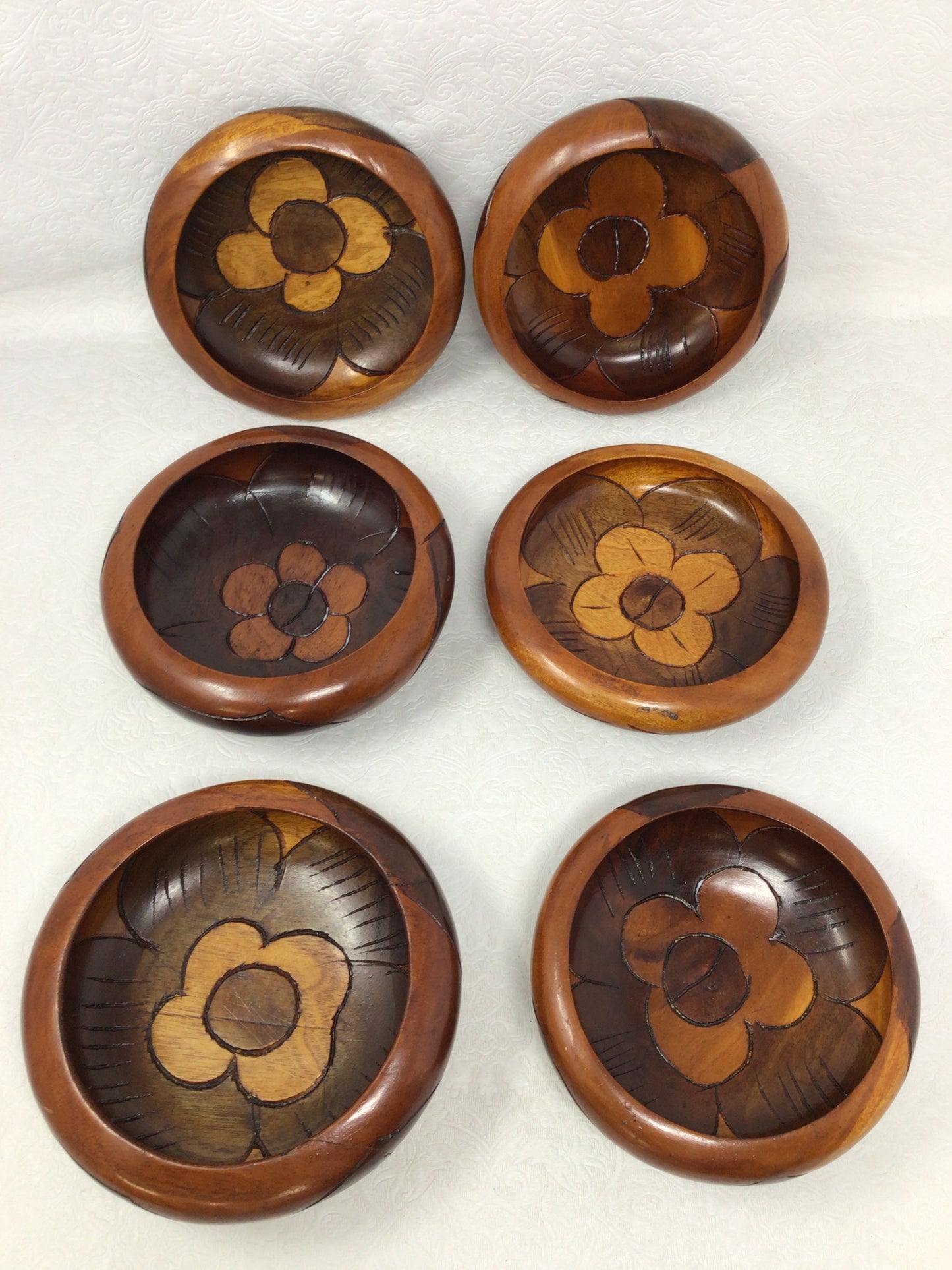 Vintage MCM Set of 6 Hand Carved Bowls