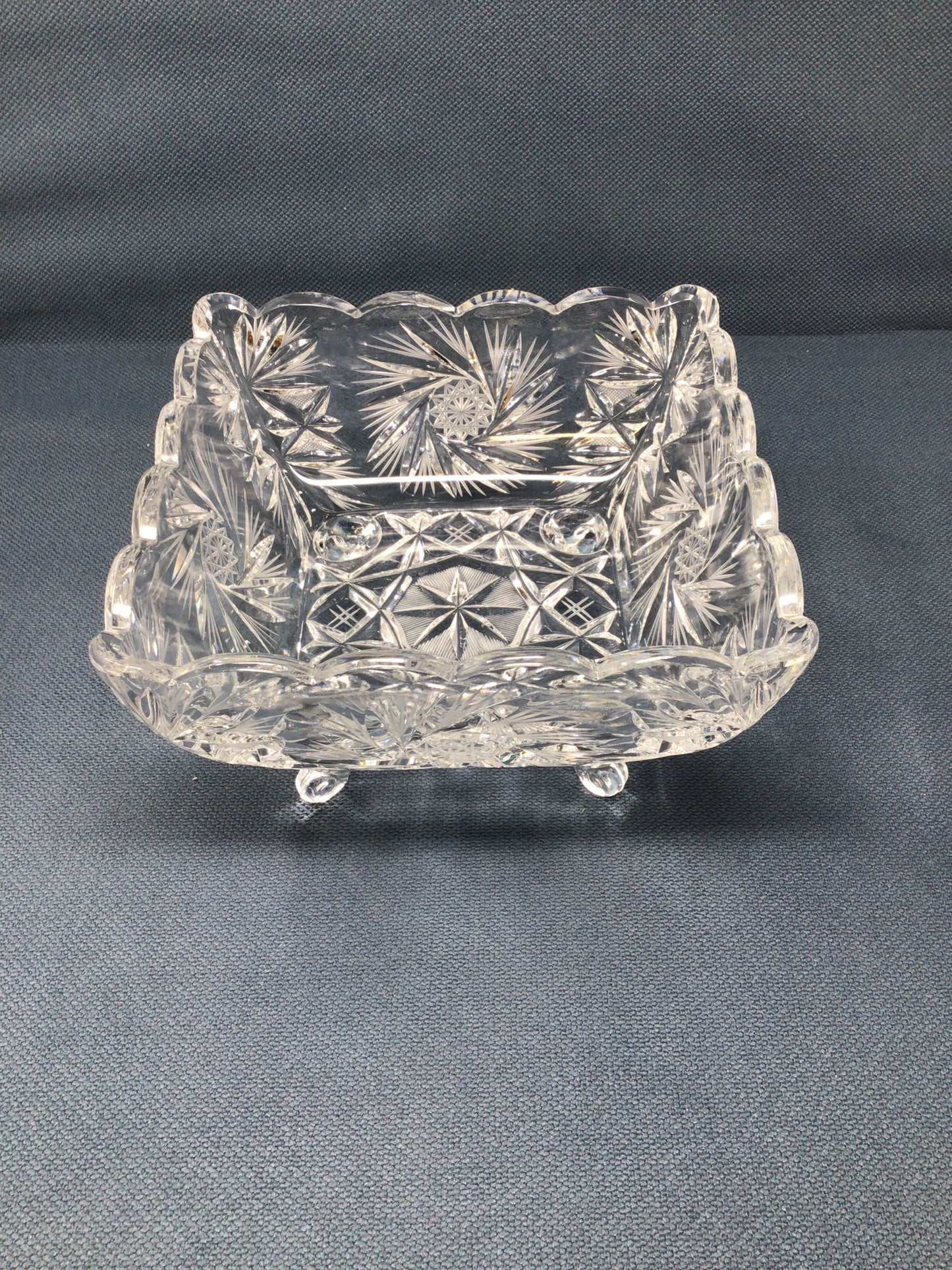 Vintage Cut Glass Square Footed Bowl