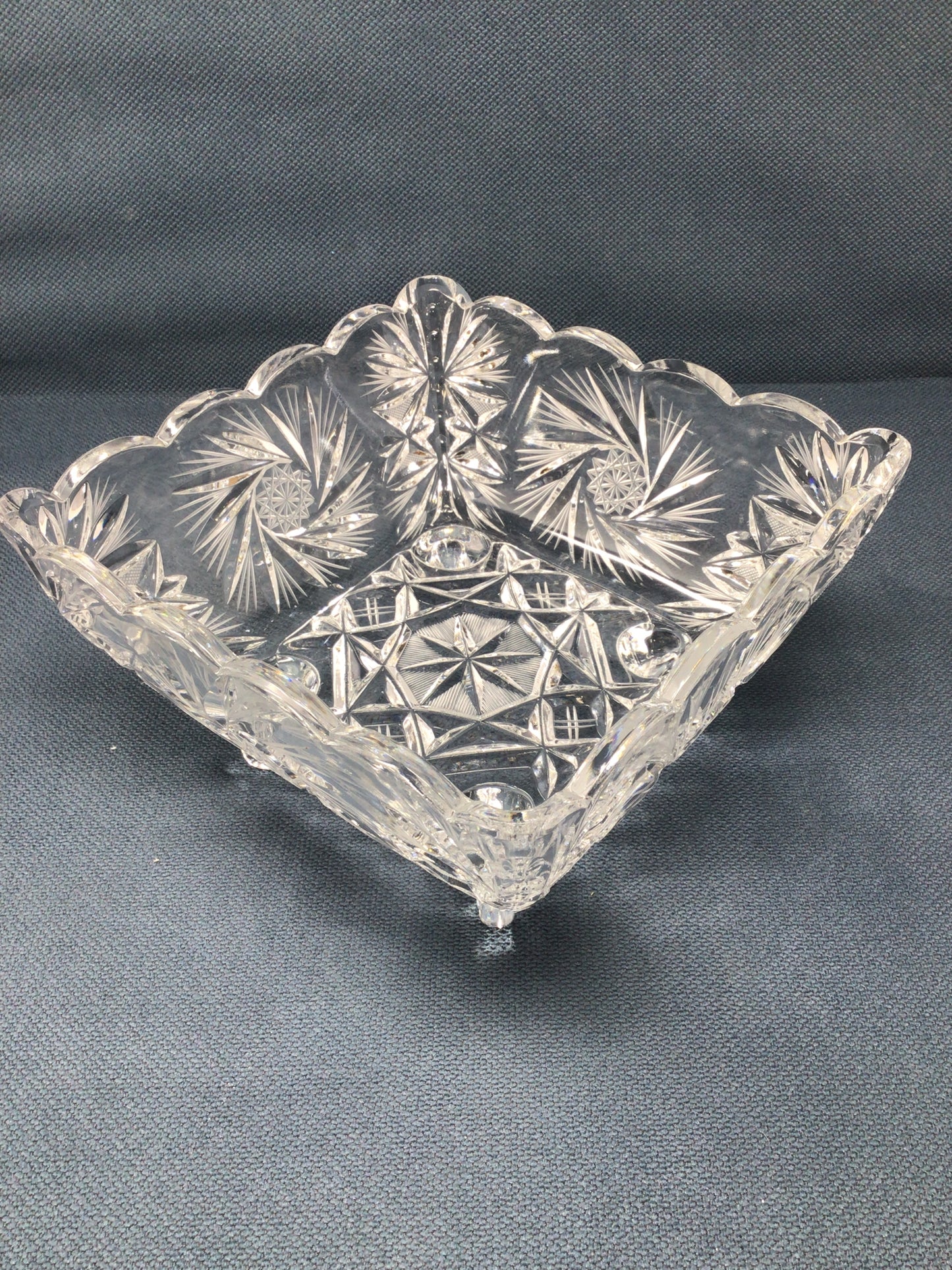 Vintage Cut Glass Square Footed Bowl