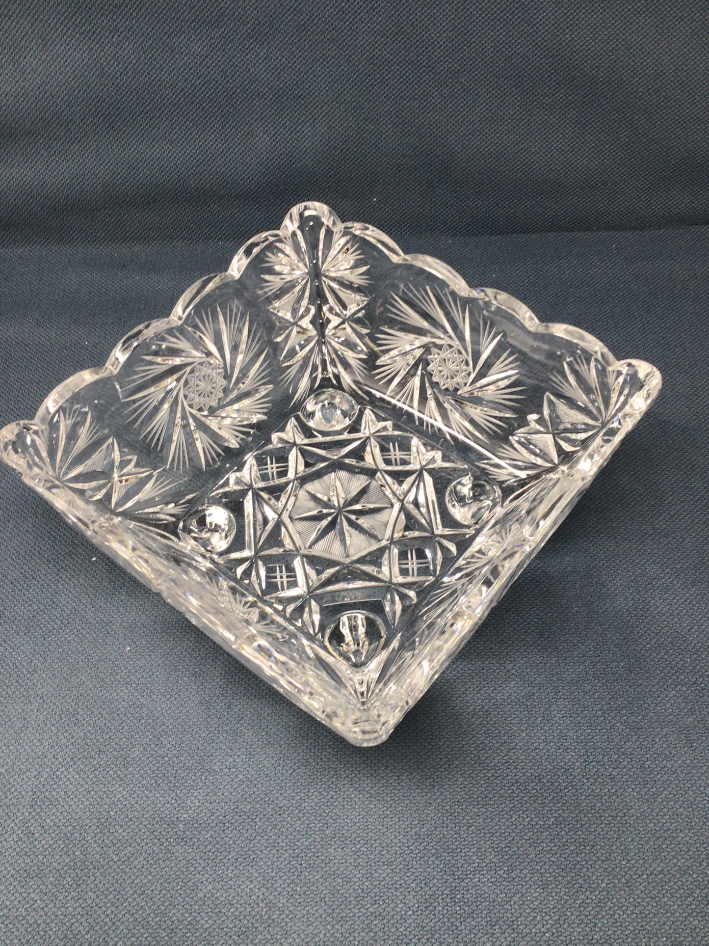 Vintage Cut Glass Square Footed Bowl