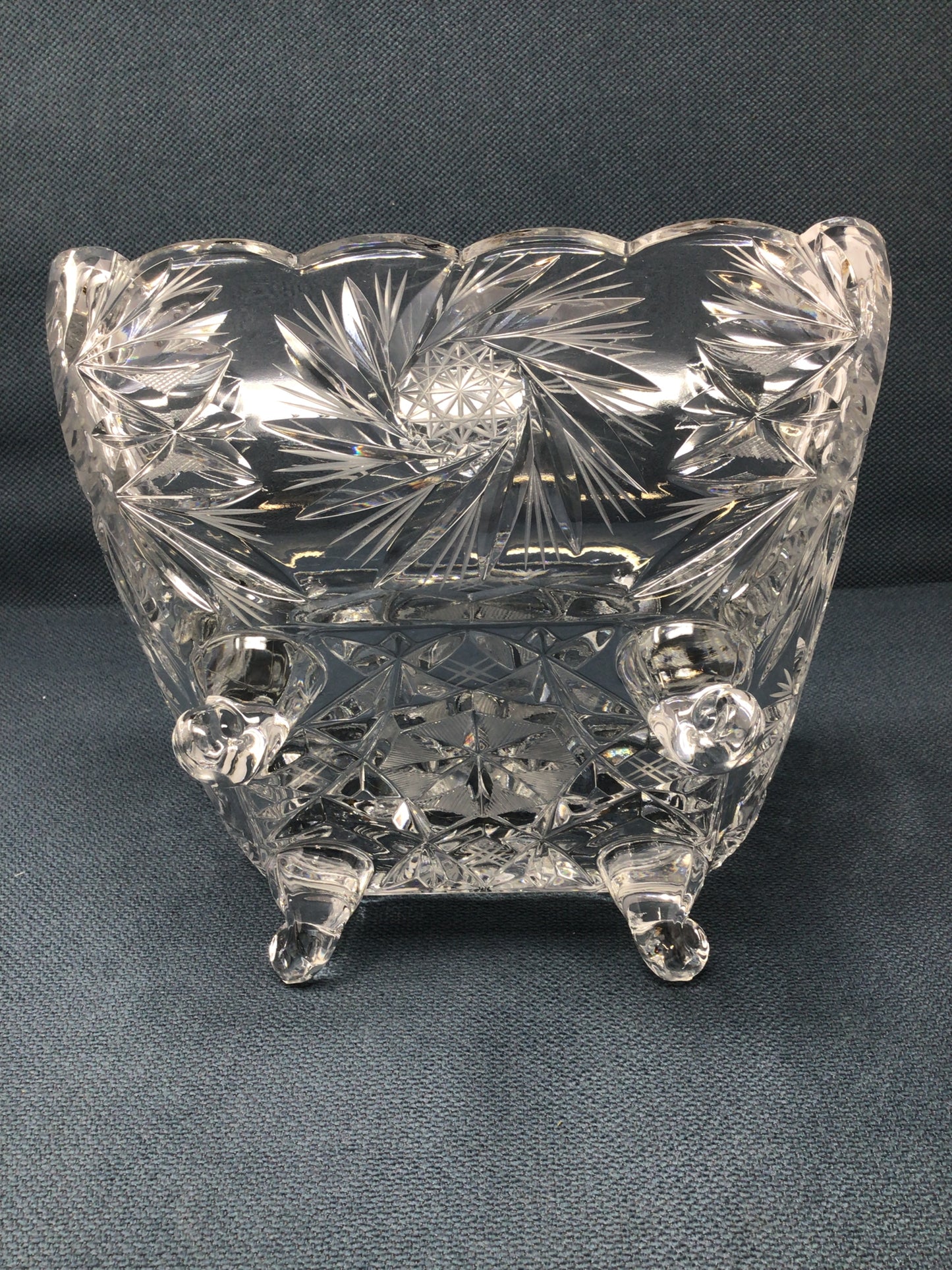 Vintage Cut Glass Square Footed Bowl