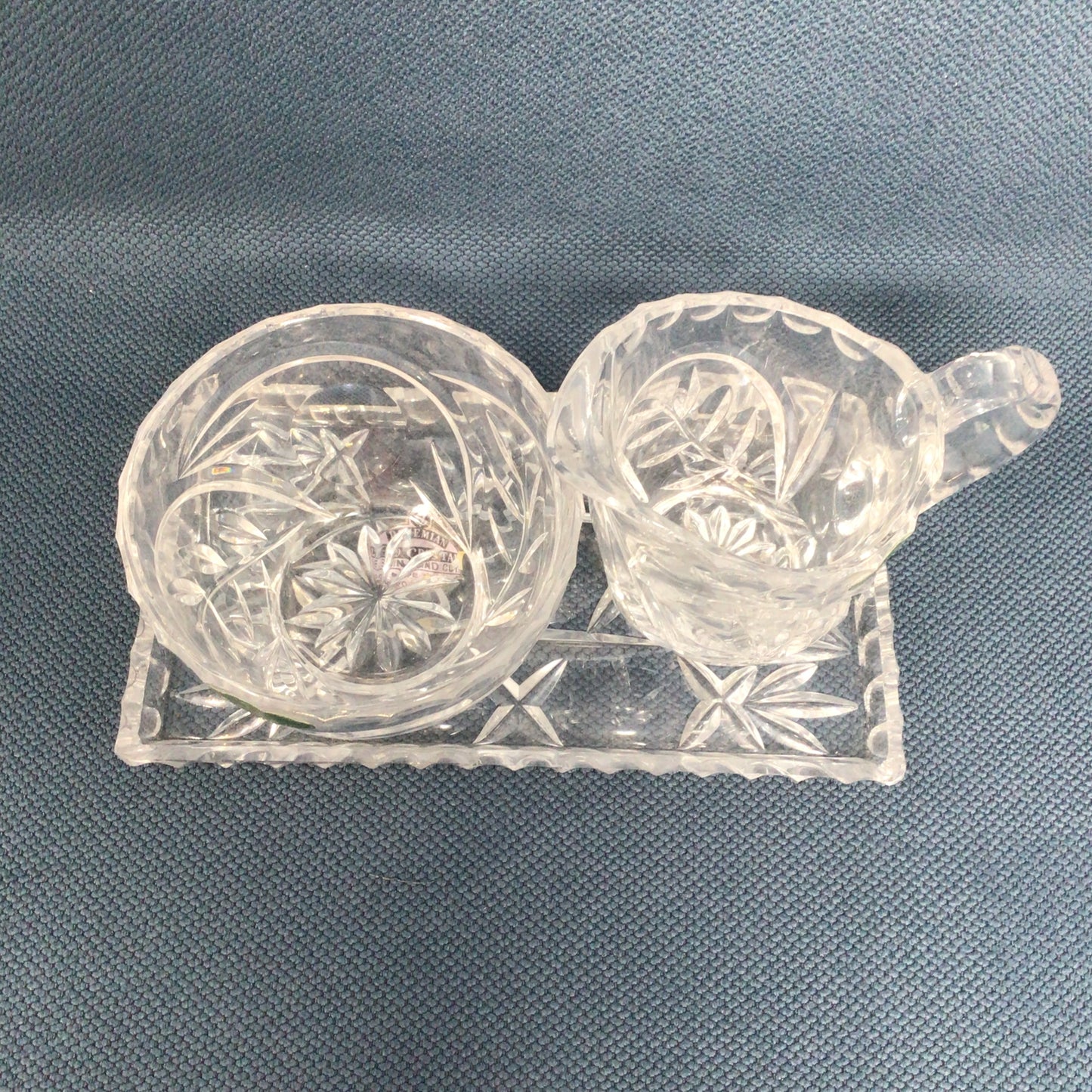 Vintage Laurel West German Lead Crystal Cream & Sugar on Tray