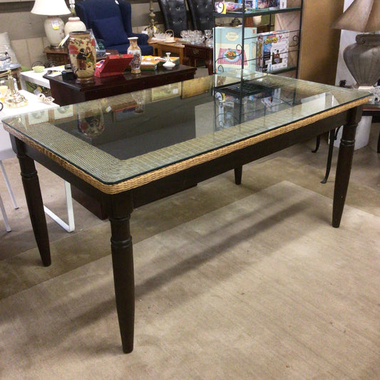 Glass Topped Rattan Edged Table