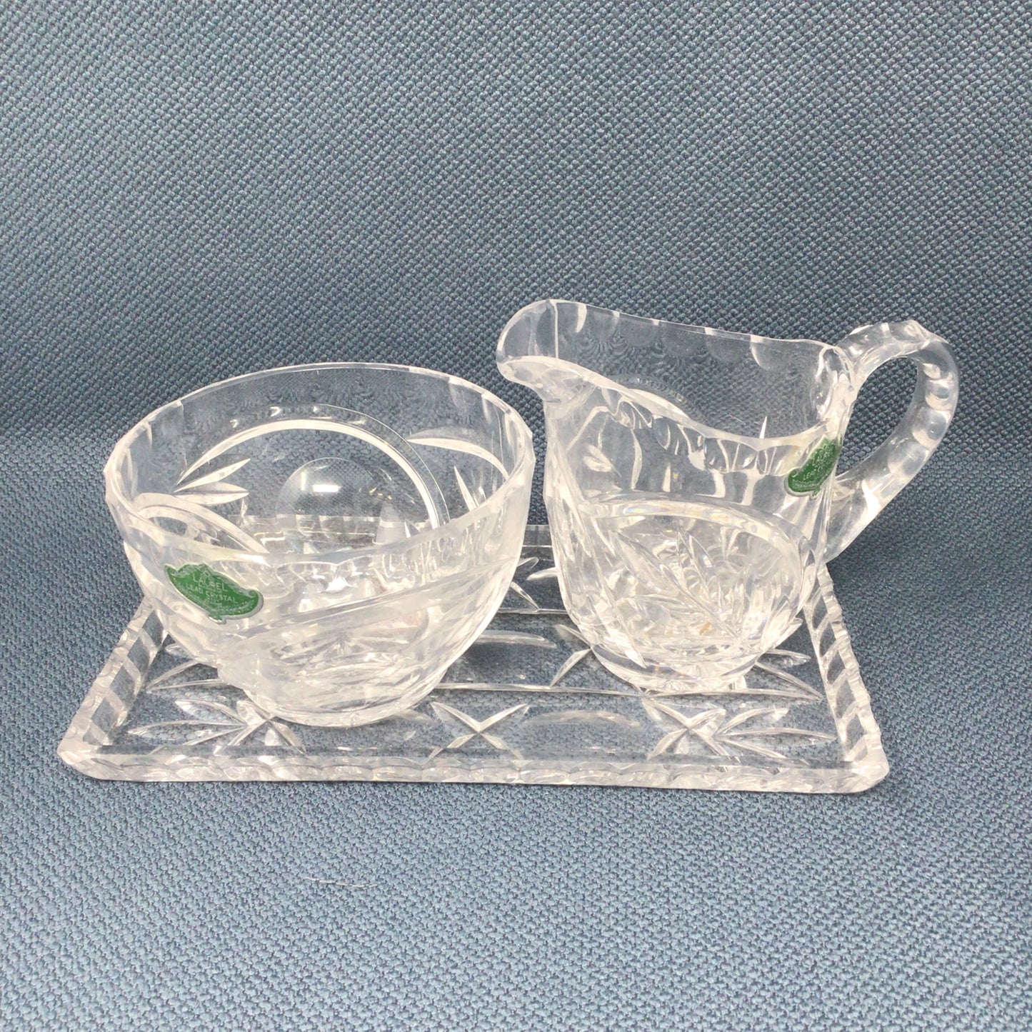 Vintage Laurel West German Lead Crystal Cream & Sugar on Tray