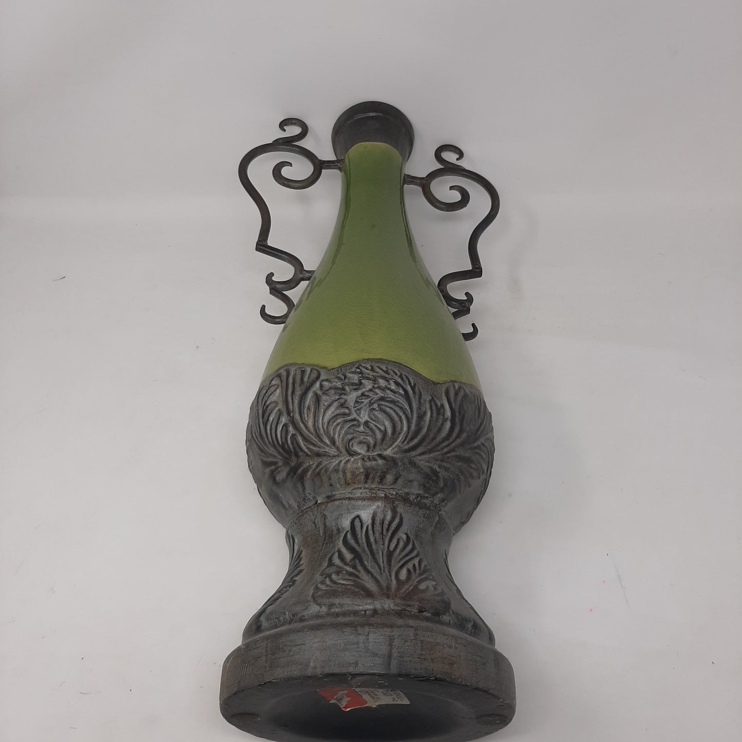 Tall Green Ceramic Urn With Scroll Handles