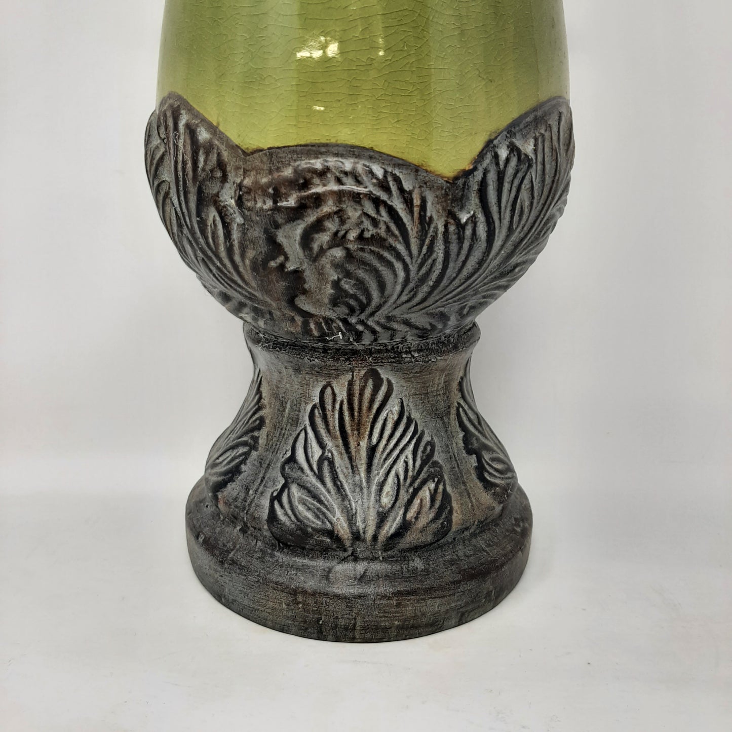 Tall Green Ceramic Urn With Scroll Handles