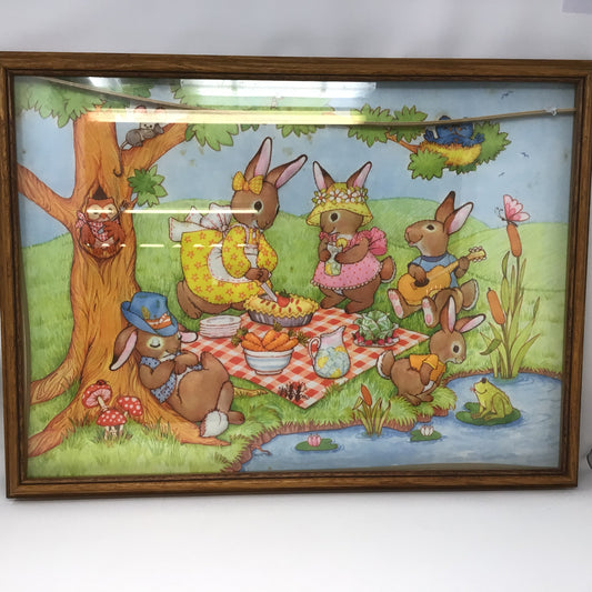 Handcrafted Bunny Picnic Picture