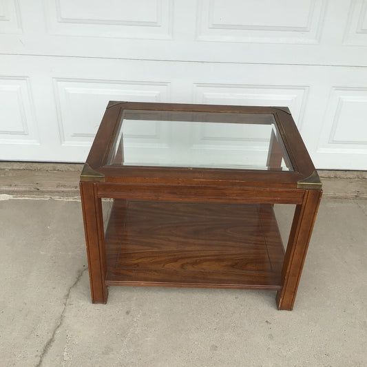 Wooden End Table With Glass Top